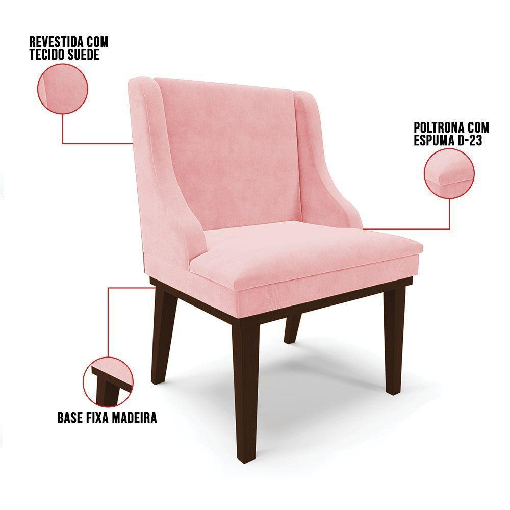 Kit 06 Cadeiras De Jantar Suede Rosa Bebê Base Madeira - 6