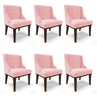 Kit 06 Cadeiras De Jantar Suede Rosa Bebê Base Madeira - 1