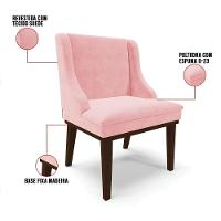 Kit 06 Cadeiras De Jantar Suede Rosa Bebê Base Madeira - 6