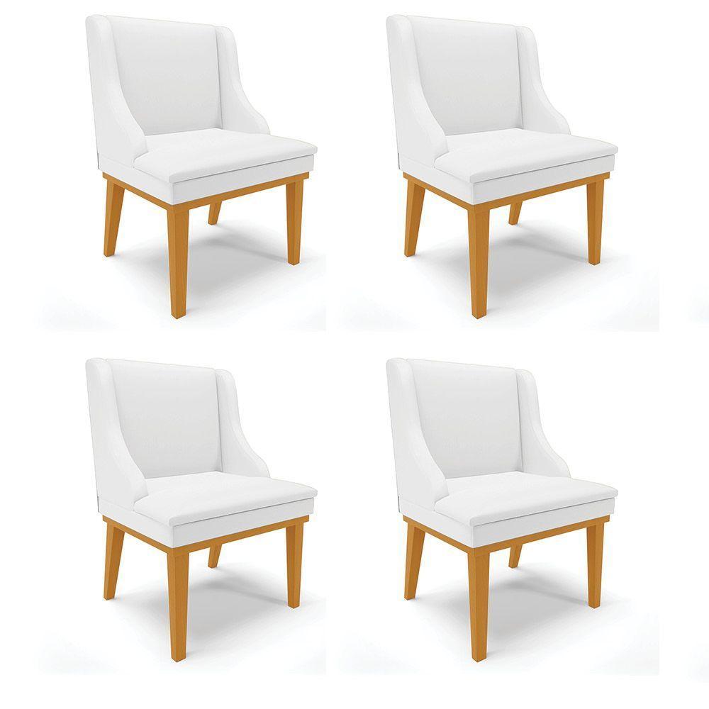 Kit 04 Cadeiras De Jantar Branco Base Madeira Castanho - 1
