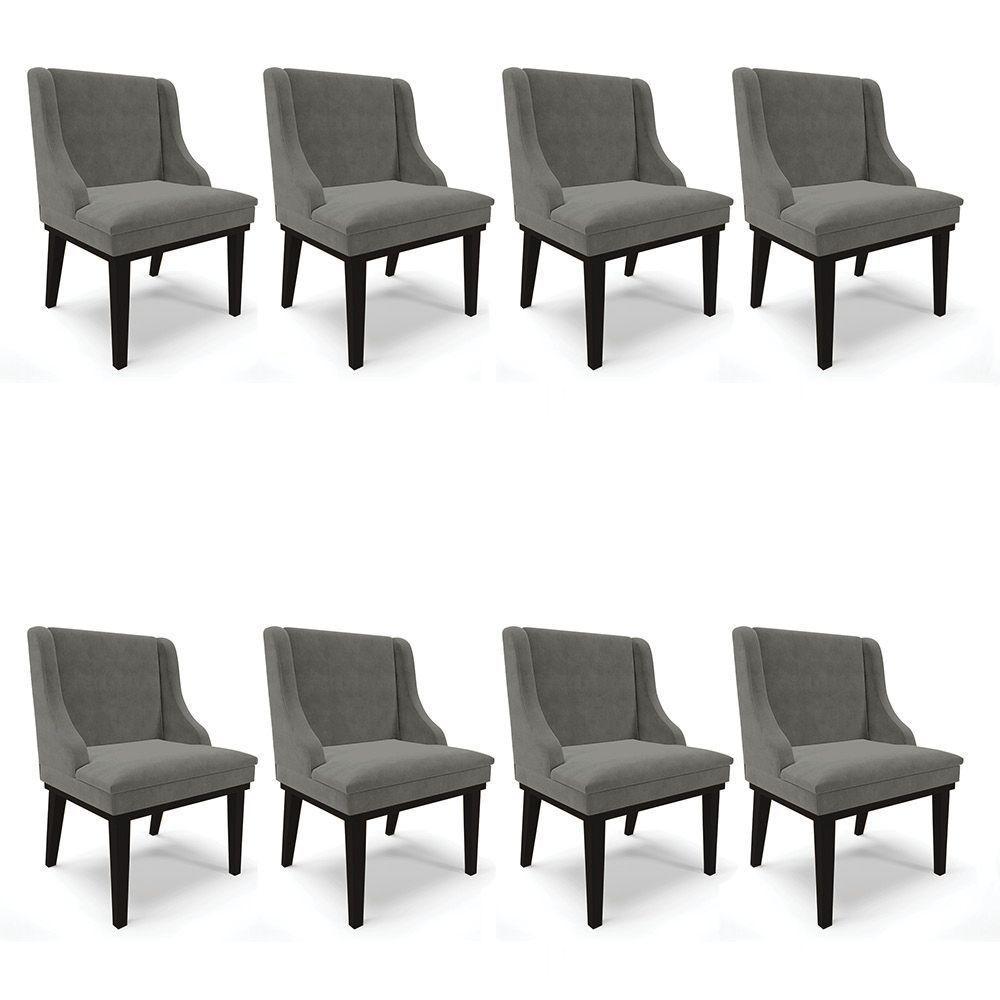 Kit 08 Cadeiras De Jantar Suede Grafite Base Madeira - 1