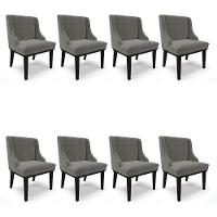 Kit 08 Cadeiras De Jantar Suede Grafite Base Madeira - 1