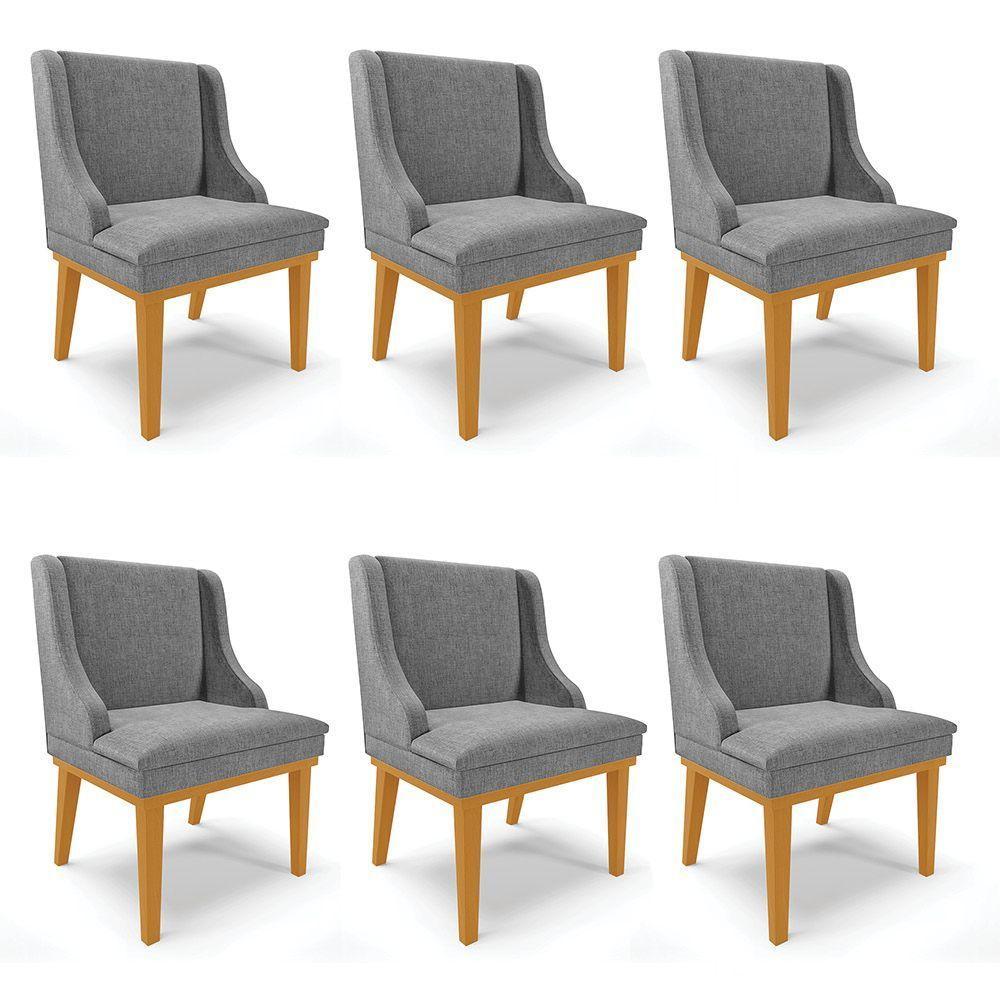 Kit 06 Cadeiras De Jantar Base Madeira Castanho A26 Grafite - 1