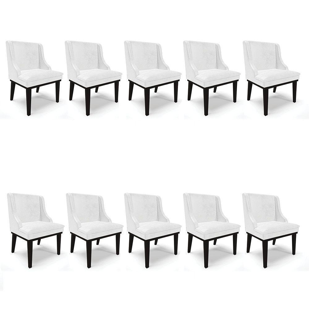Kit 10 Cadeiras De Jantar Base Fixa Madeira Preto Cor Branco - 1
