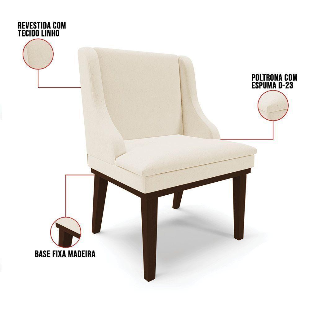 Kit 04 Cadeiras De Jantar Linho Base Madeira Cor Bege - 3