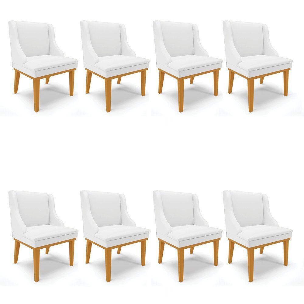 Kit 08 Cadeiras De Jantar Branco Base Madeira Castanho - 1