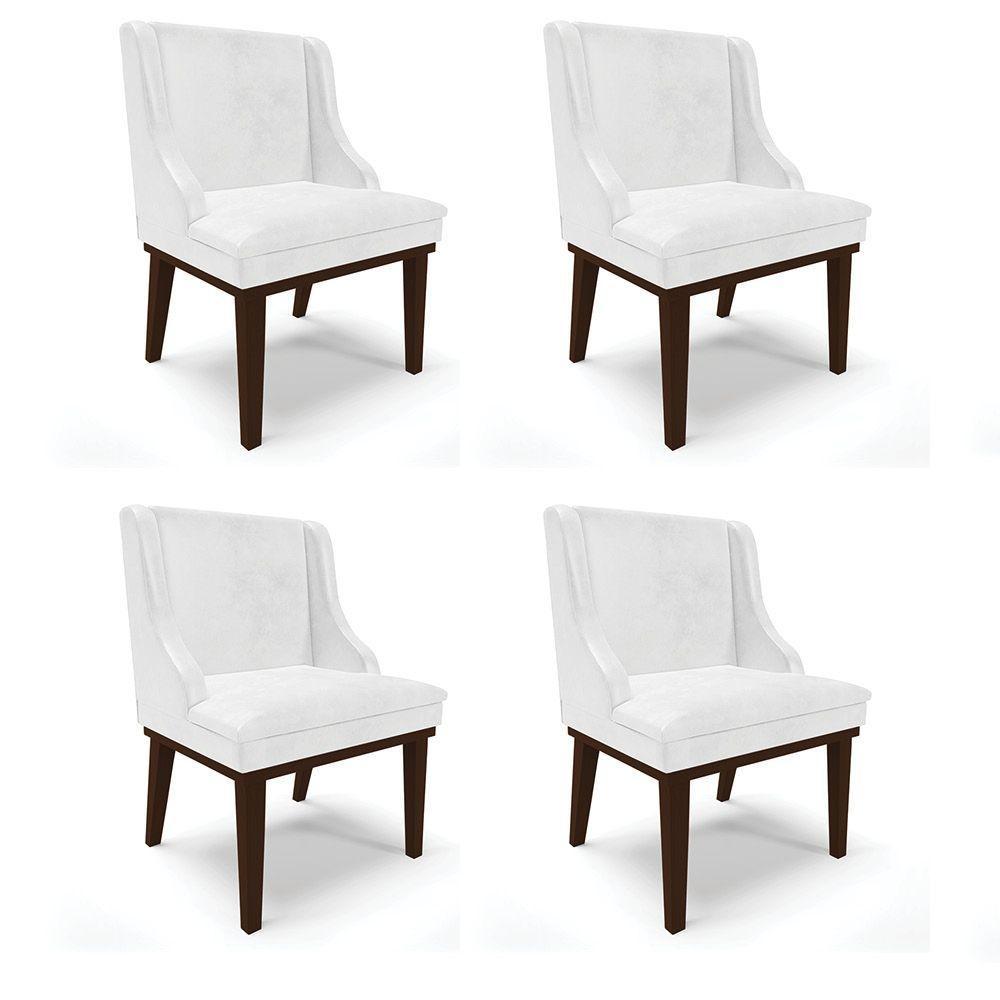 Kit 04 Cadeiras De Jantar Corano Branco Base Madeira - 1
