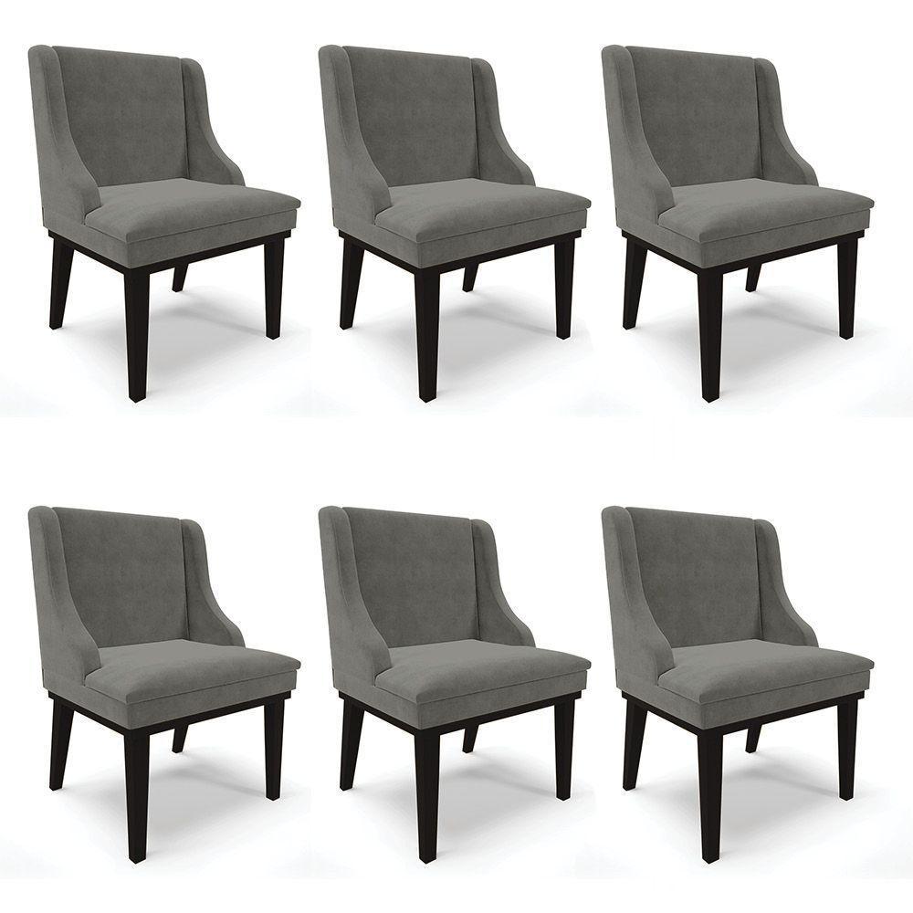 Kit 06 Cadeiras De Jantar Suede Grafite Base Madeira - 1
