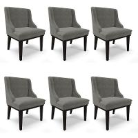 Kit 06 Cadeiras De Jantar Suede Grafite Base Madeira - 1