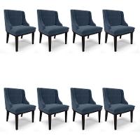 Kit 08 Cadeiras De Jantar Suede Azul Marinho Base Madeira - 1
