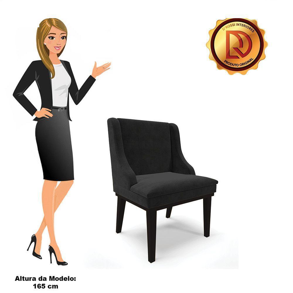 Kit 04 Cadeiras De Jantar Suede Preto Base Fixa Madeira - 3