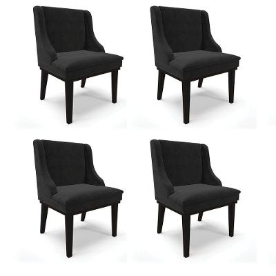 Kit 04 Cadeiras De Jantar Suede Preto Base Fixa Madeira