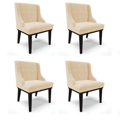 Kit 04 Cadeiras De Jantar Liz Suede Base Madeira Preto Bege