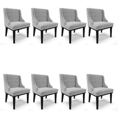 Kit 08 Cadeiras De Jantar Suede Cinza Base Fixa Madeira