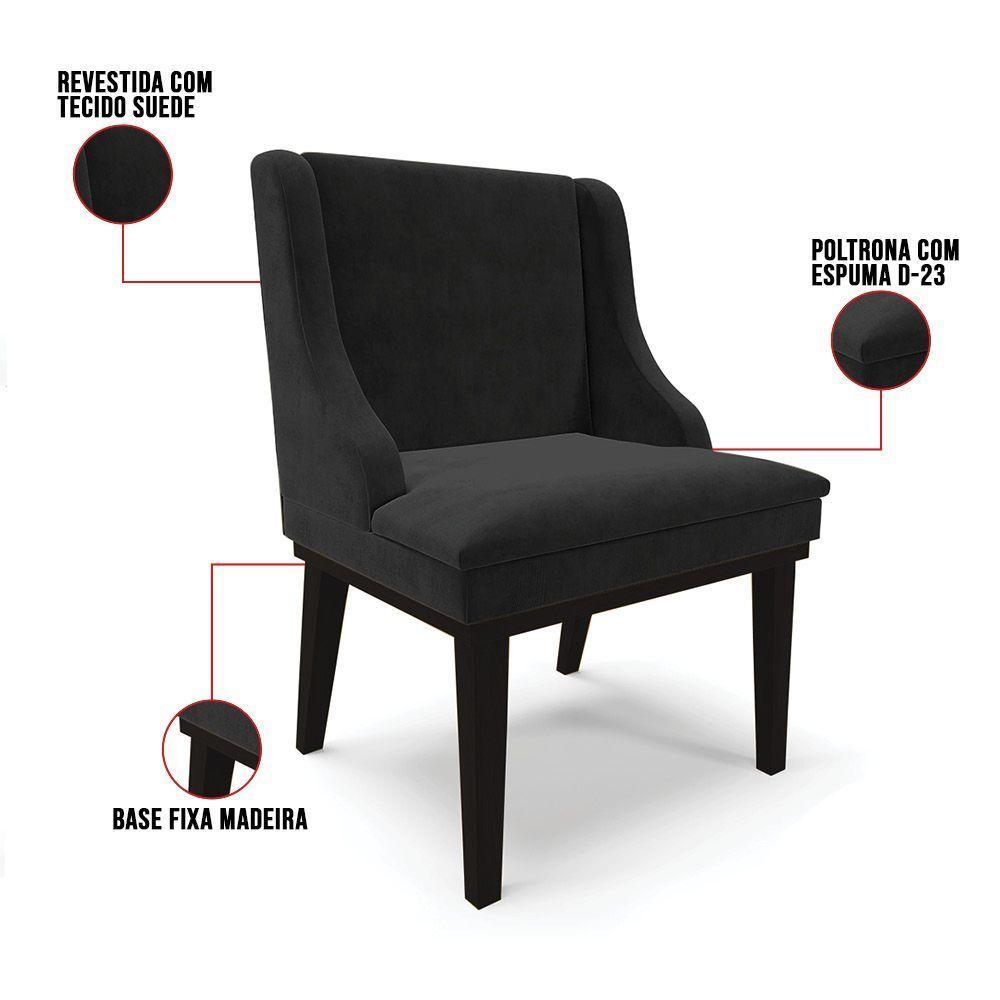 Kit 10 Cadeiras De Jantar Suede Preto Base Fixa Madeira - 4