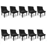 Kit 10 Cadeiras De Jantar Suede Preto Base Fixa Madeira - 1