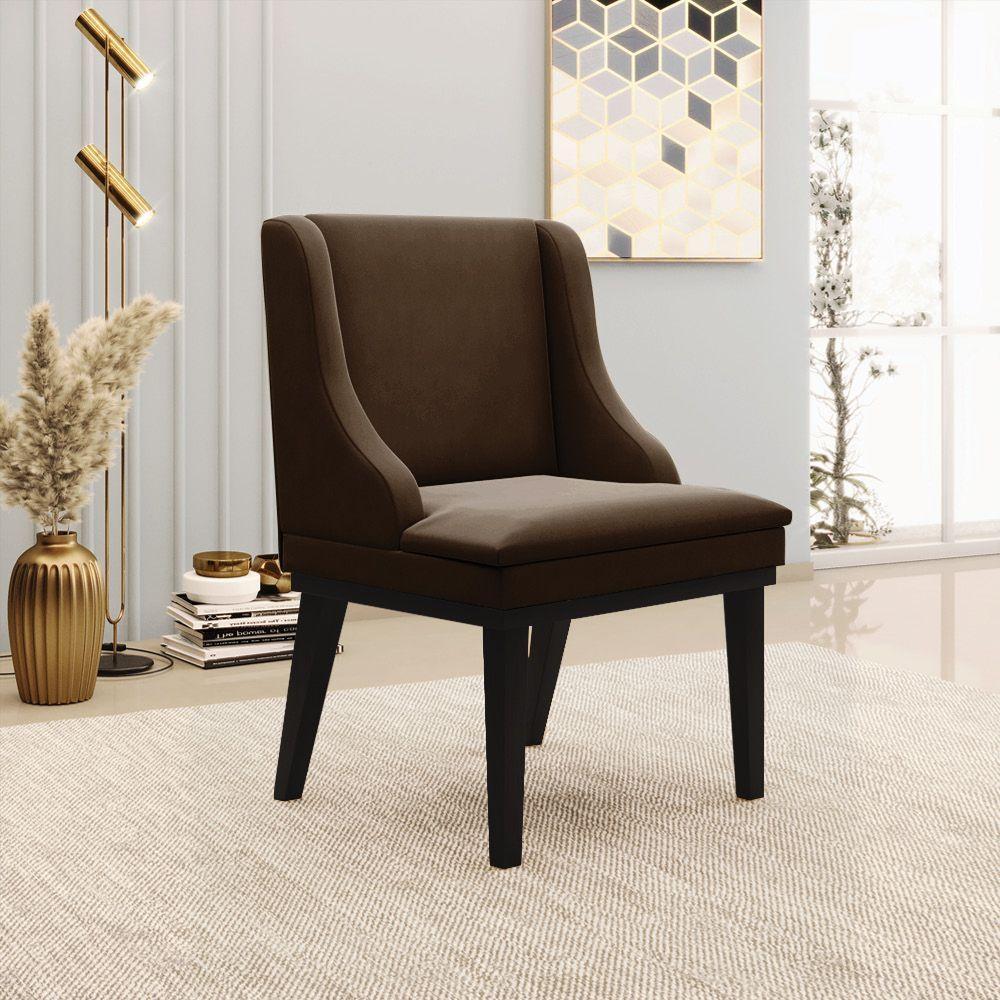 Kit 10 Cadeiras De Jantar Suede Marrom Base Madeira - 8