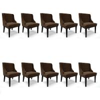 Kit 10 Cadeiras De Jantar Suede Marrom Base Madeira - 1