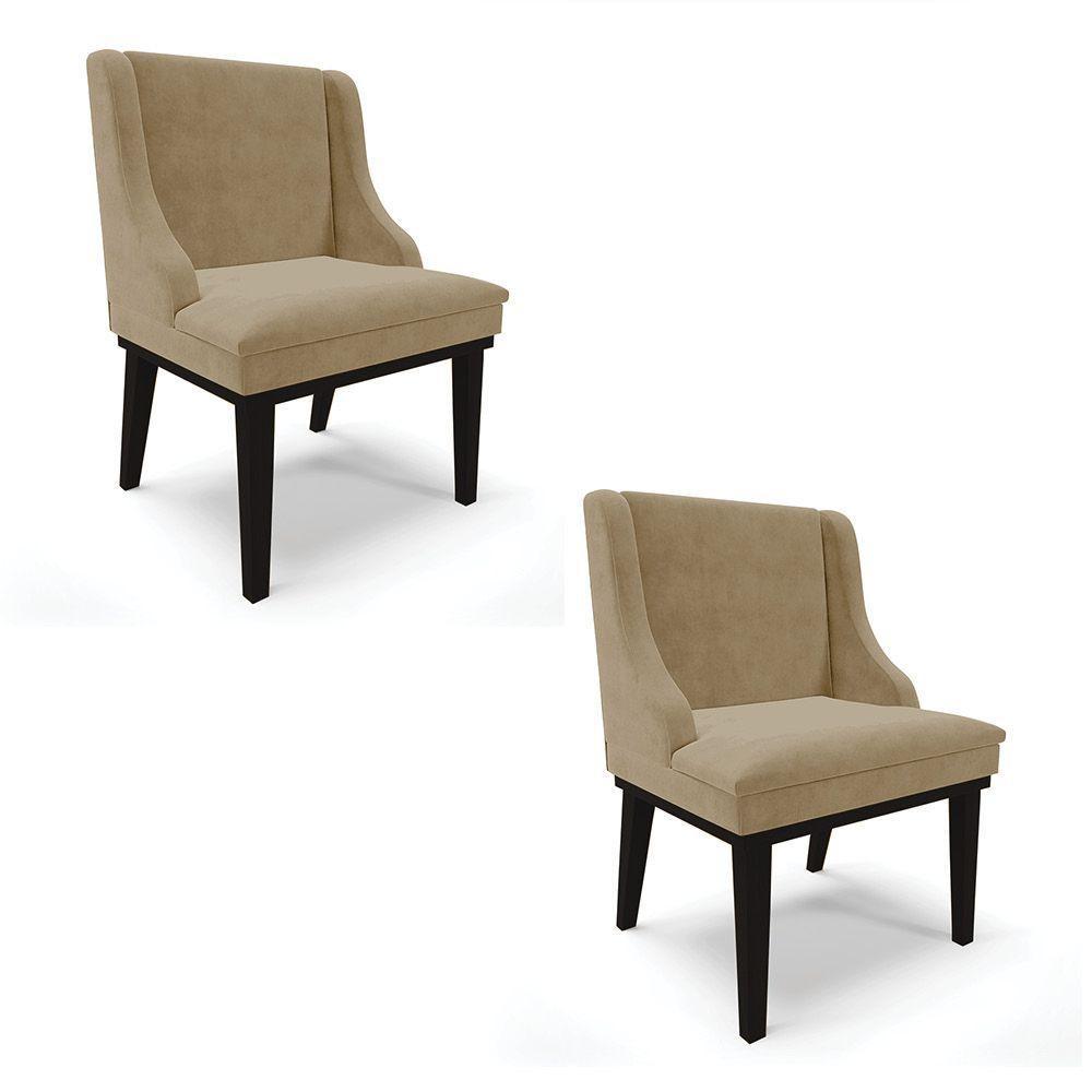Kit 02 Cadeiras De Jantar Suede Marrom Rato Base Madeira - 1