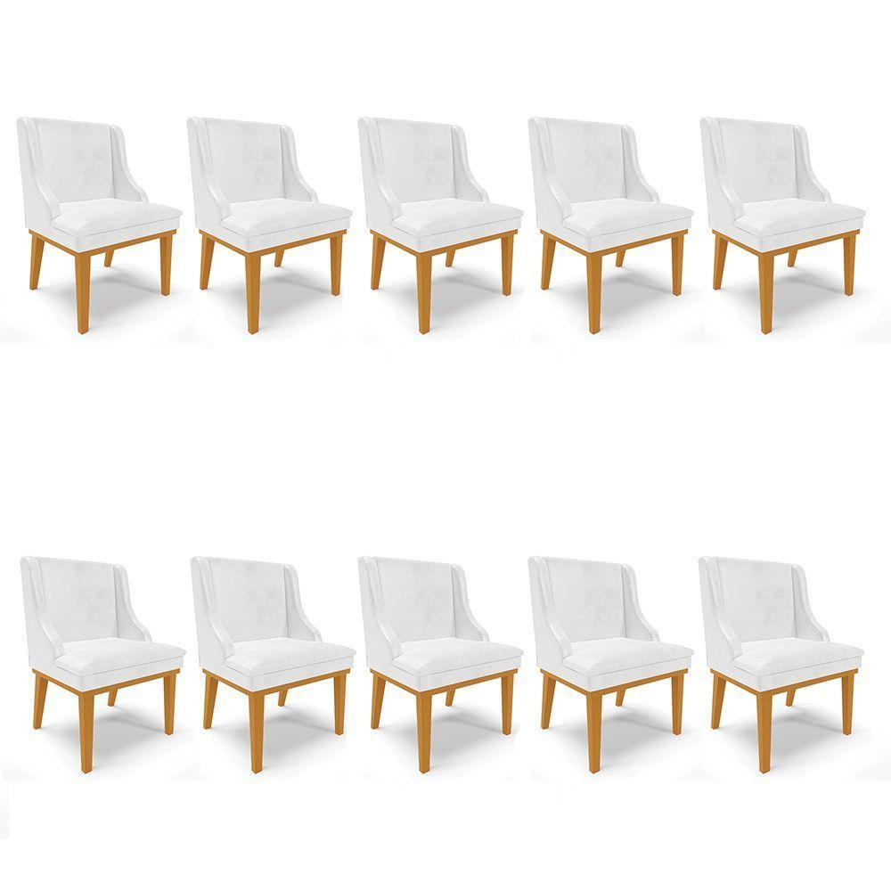 Kit 10 Cadeiras Corano Branco Base Madeira Castanho - 1