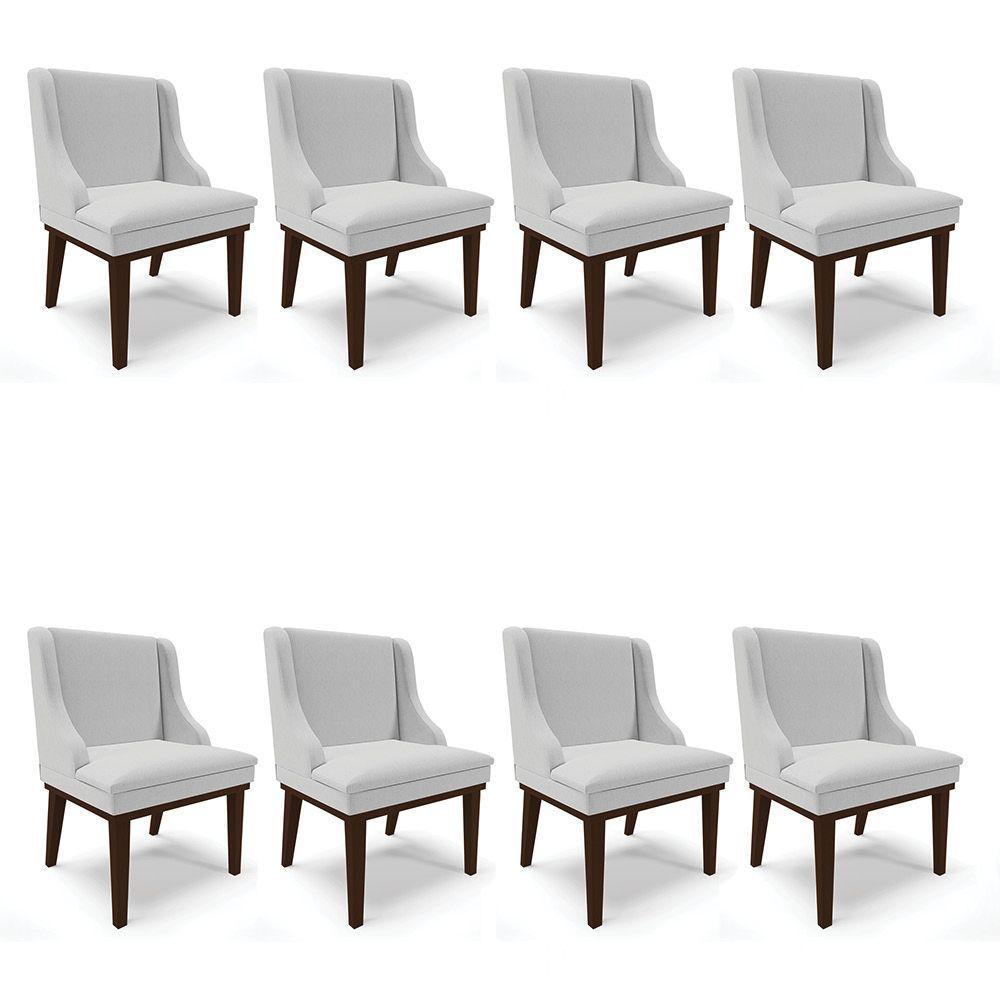 Kit 08 Cadeiras De Jantar Linho Cinza Base Madeira - 1