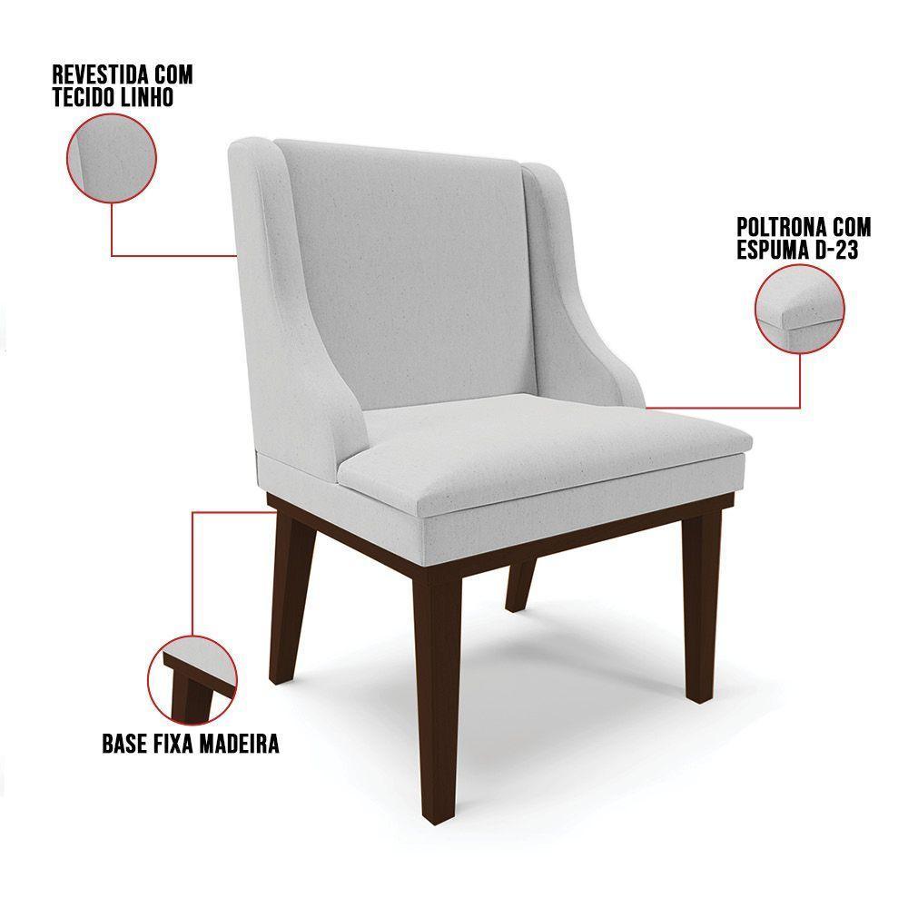 Kit 08 Cadeiras De Jantar Linho Cinza Base Madeira - 4