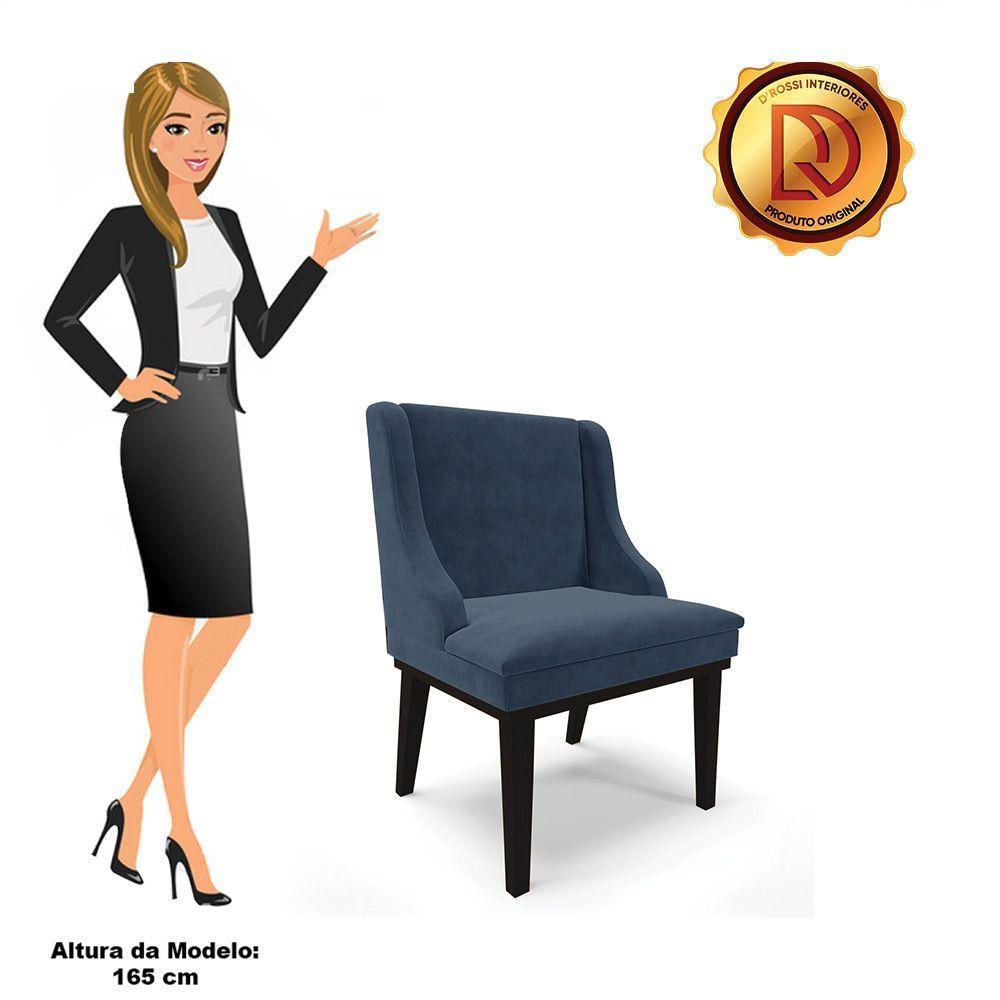 Kit 02 Cadeiras De Jantar Suede Azul Marinho Base Madeira - 3