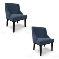 Kit 02 Cadeiras De Jantar Suede Azul Marinho Base Madeira - 1