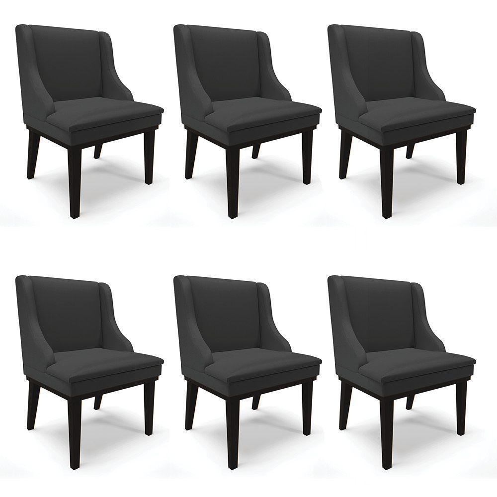 Kit 06 Cadeiras De Jantar Corino Base Madeira Preto Preto - 1
