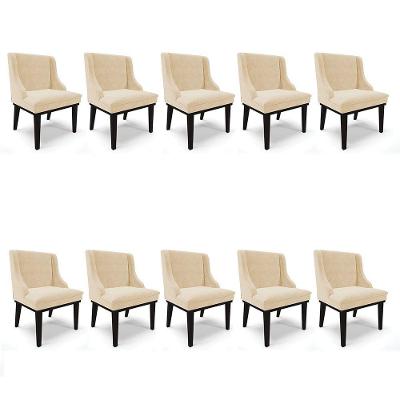Kit 10 Cadeiras De Jantar Suede Bege Base Fixa Madeira