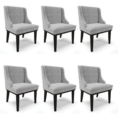Kit 06 Cadeiras De Jantar Suede Cinza Base Fixa Madeira