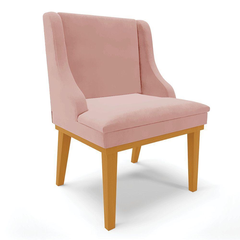 Cadeira De Jantar Veludo Base Fixa Madeira Castanho Cor Rose - 1