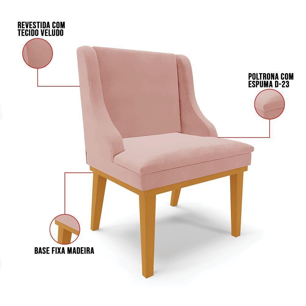 Cadeira De Jantar Veludo Base Fixa Madeira Castanho Cor Rose - 4