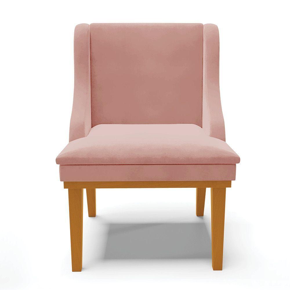 Cadeira De Jantar Veludo Base Fixa Madeira Castanho Cor Rose - 7