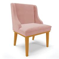 Cadeira De Jantar Veludo Base Fixa Madeira Castanho Cor Rose - 1