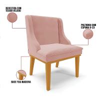 Cadeira De Jantar Veludo Base Fixa Madeira Castanho Cor Rose