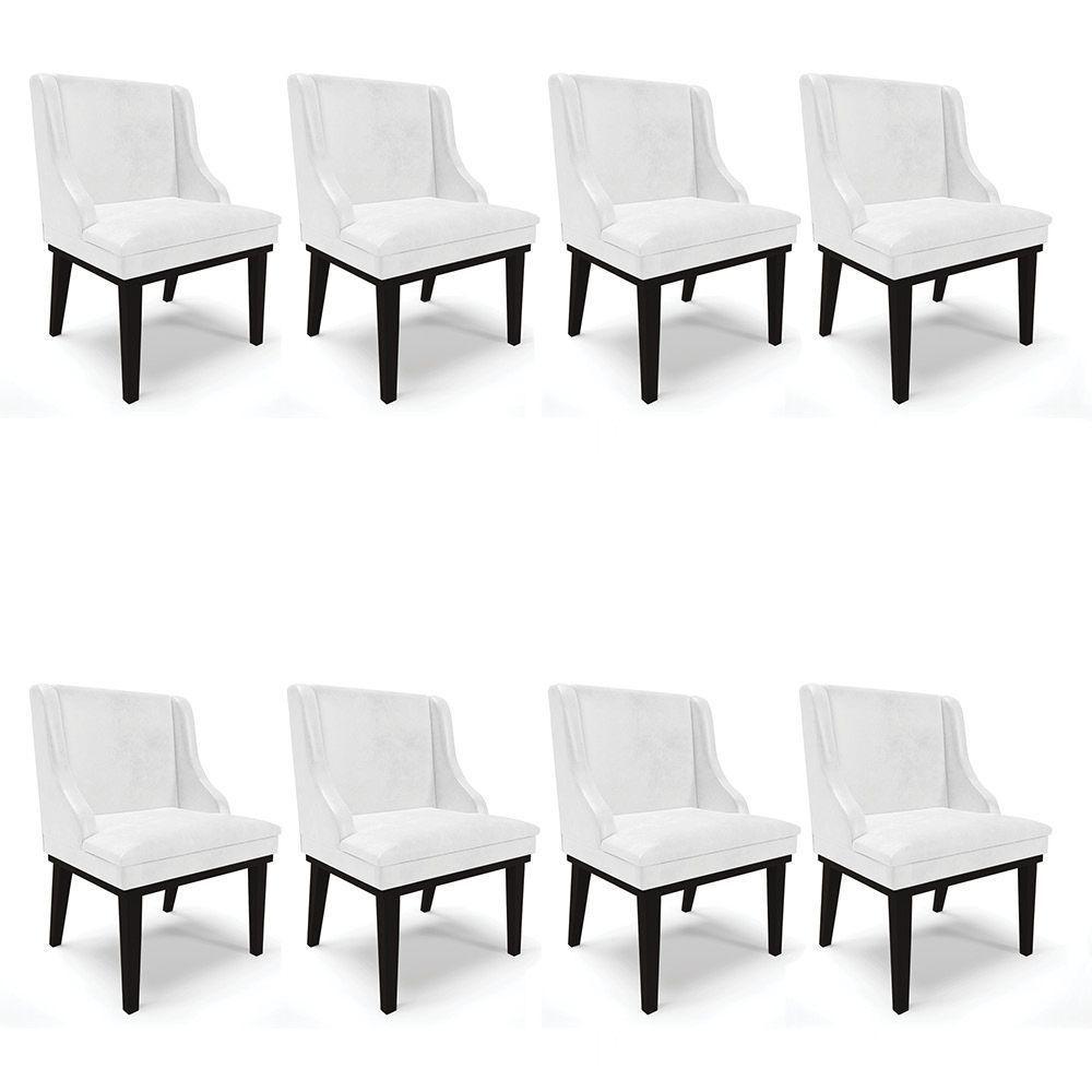 Kit 08 Cadeiras De Jantar Corano Branco Base Madeira - 1