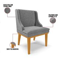 Kit 08 Cadeiras De Jantar Linho Base Madeira Castanho