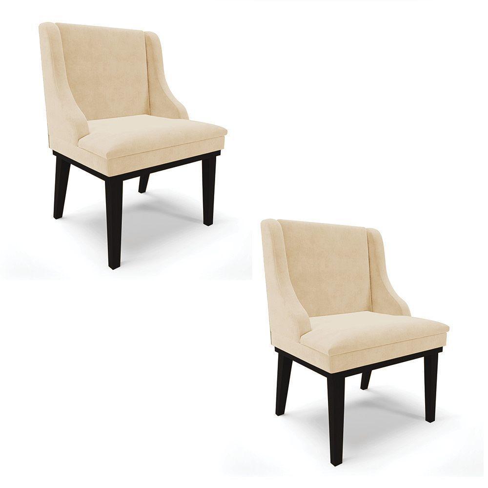 Kit 02 Cadeiras De Jantar Suede Bege Base Fixa Madeira - 1
