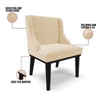 Kit 02 Cadeiras De Jantar Suede Bege Base Fixa Madeira
