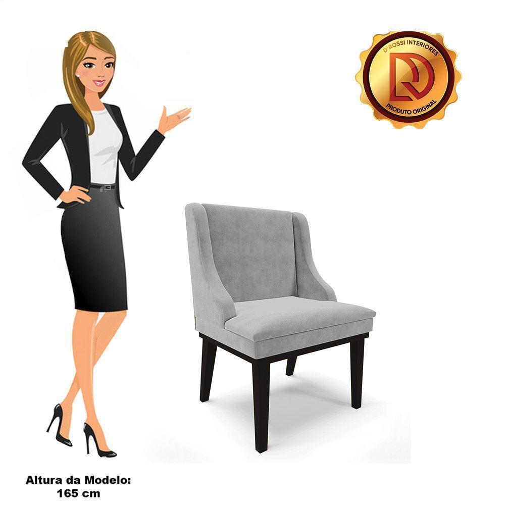 Kit 04 Cadeiras De Jantar Suede Cinza Base Fixa Madeira - 3