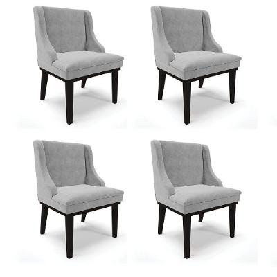 Kit 04 Cadeiras De Jantar Suede Cinza Base Fixa Madeira