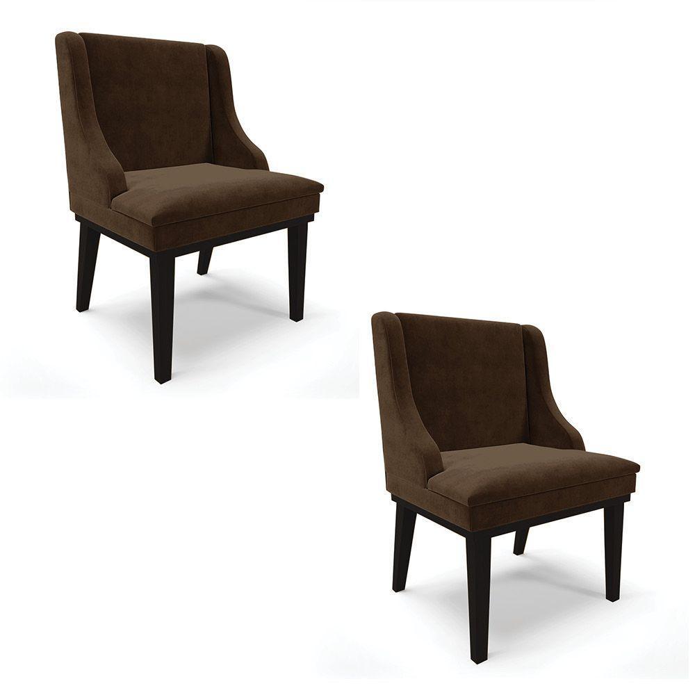 Kit 02 Cadeiras De Jantar Suede Marrom Base Madeira - 1