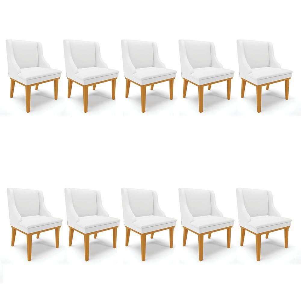 Kit 10 Cadeiras De Jantar Branco Base Madeira Castanho - 1