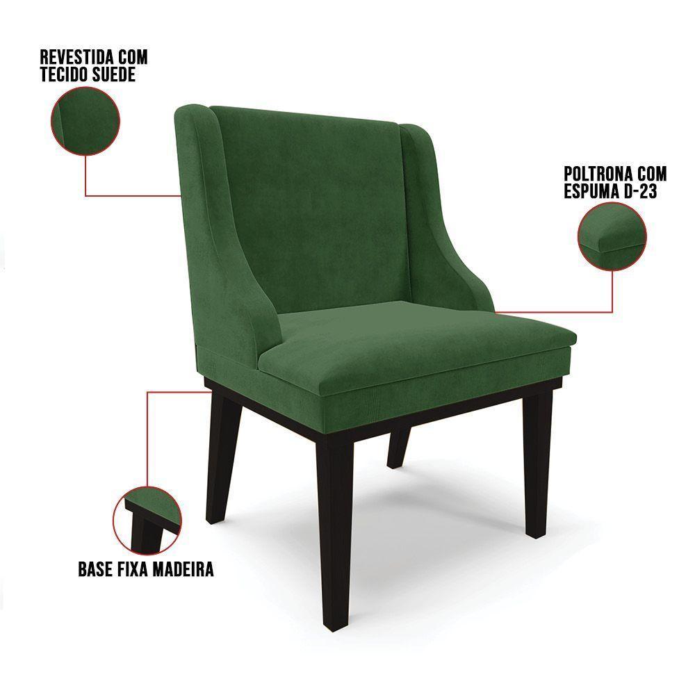 Kit 02 Cadeiras De Jantar Suede Verde Base Fixa Madeira - 4