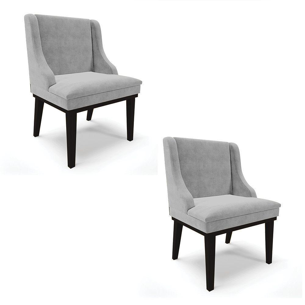 Kit 02 Cadeiras De Jantar Suede Cinza Base Fixa Madeira - 1