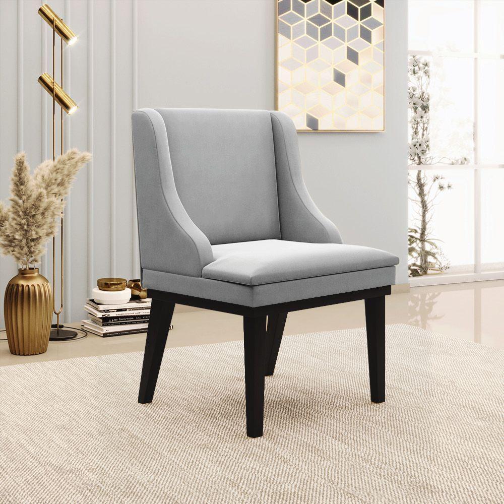 Kit 02 Cadeiras De Jantar Suede Cinza Base Fixa Madeira - 8