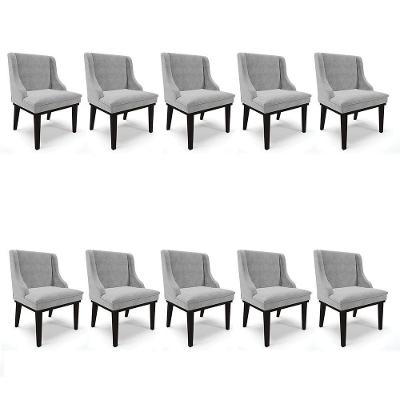 Kit 10 Cadeiras De Jantar Suede Cinza Base Fixa Madeira