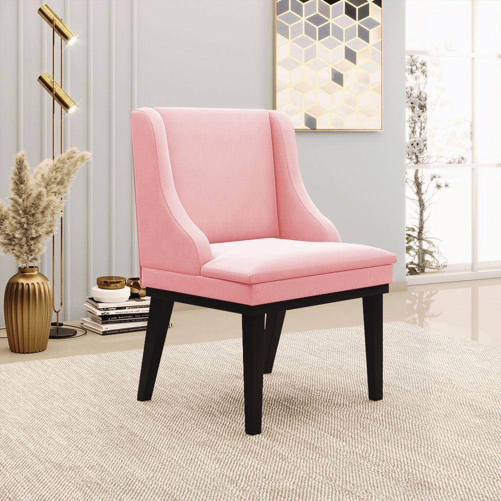 Kit 04 Cadeiras De Jantar Suede Rosa Bebê Base Madeira - 8