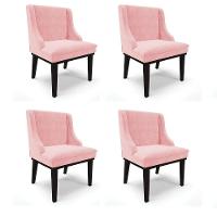 Kit 04 Cadeiras De Jantar Suede Rosa Bebê Base Madeira - 1
